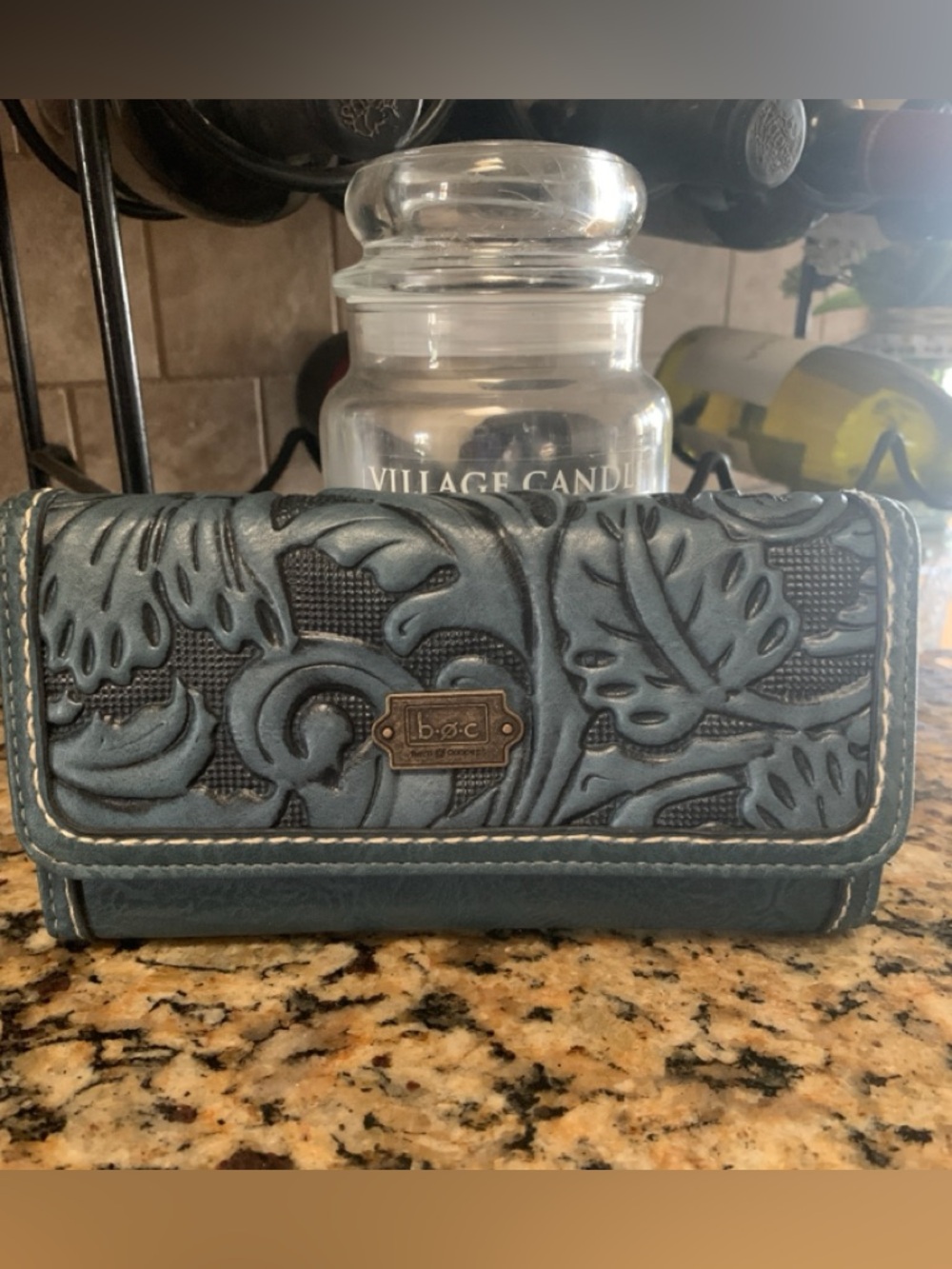 b.o.c. Blue Tooled Floral Leather Wallet